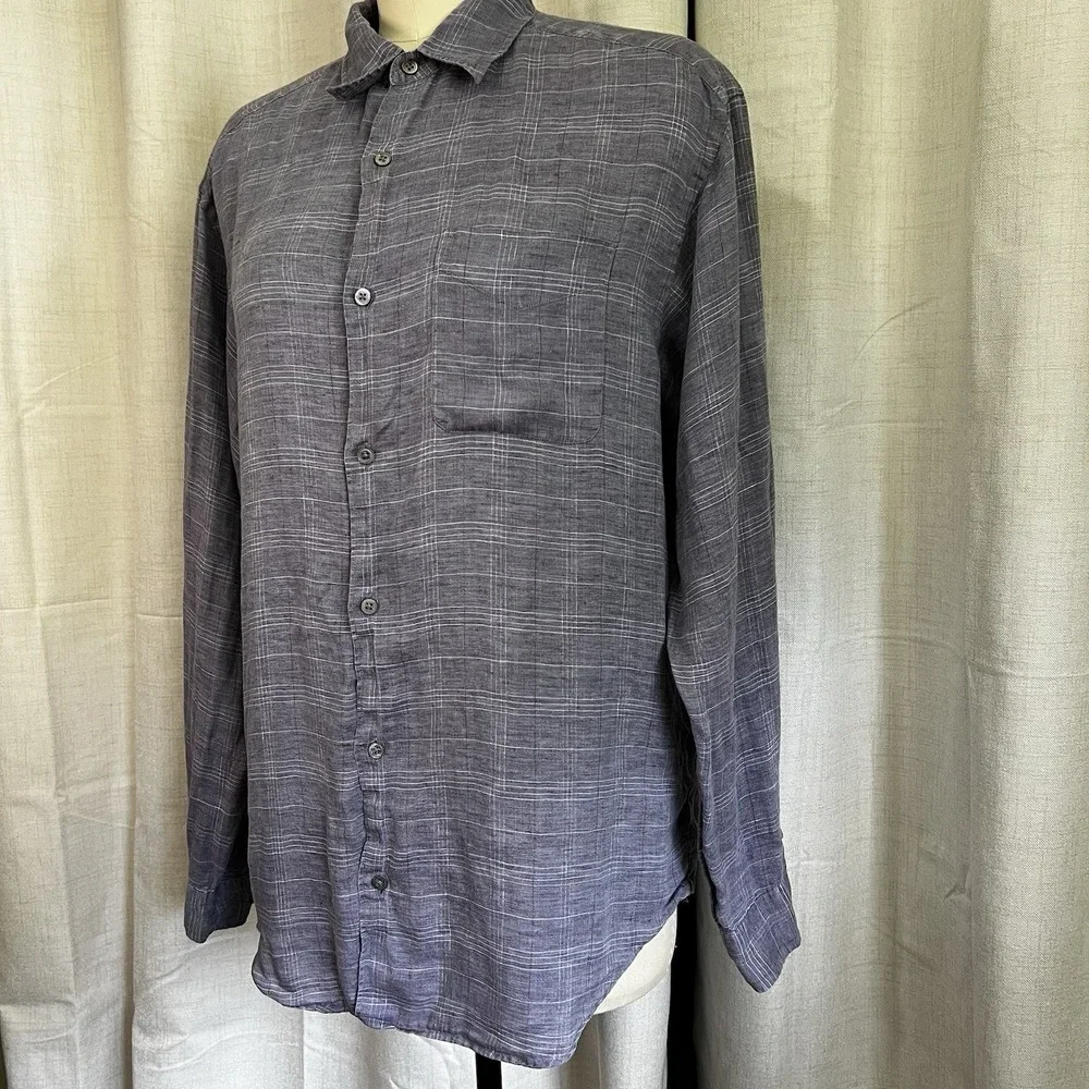Banana Republic Shirt Mens  Sz Large Gray‎ Linen Factory Store Button Down
